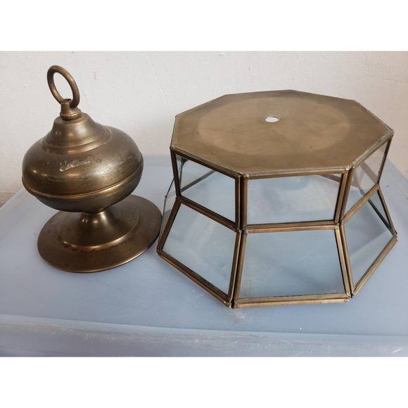 None Accents Vintage Brass Bell Clear Glass Sectioned Ceiling Light